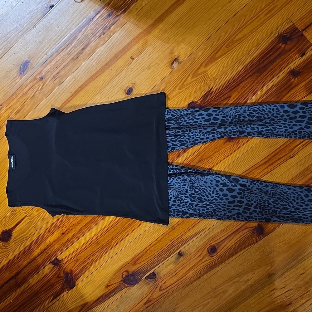 Amanda Black Sleeveless Top and Gray Esprit Leopard Print Pants